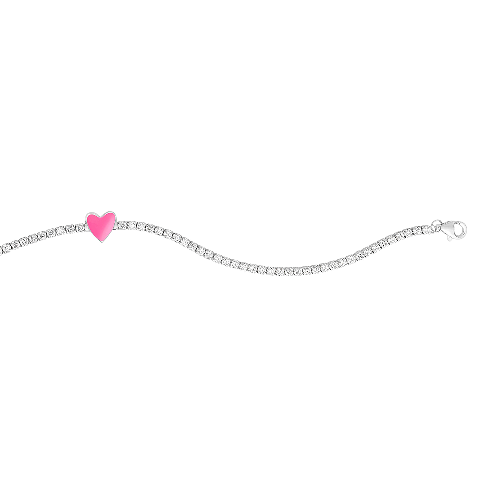 Silver & CZ Hot Pink Enamel Heart Tennis Bracelet