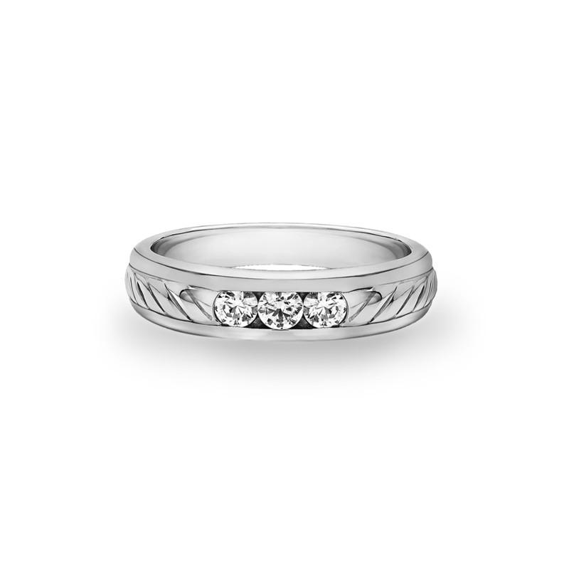 Moissanite Three Stone Twist Groove Wedding Ring