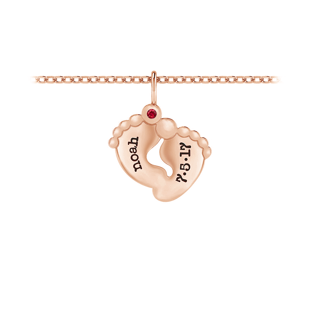 Double Footprint Birthstone Personalized Charm