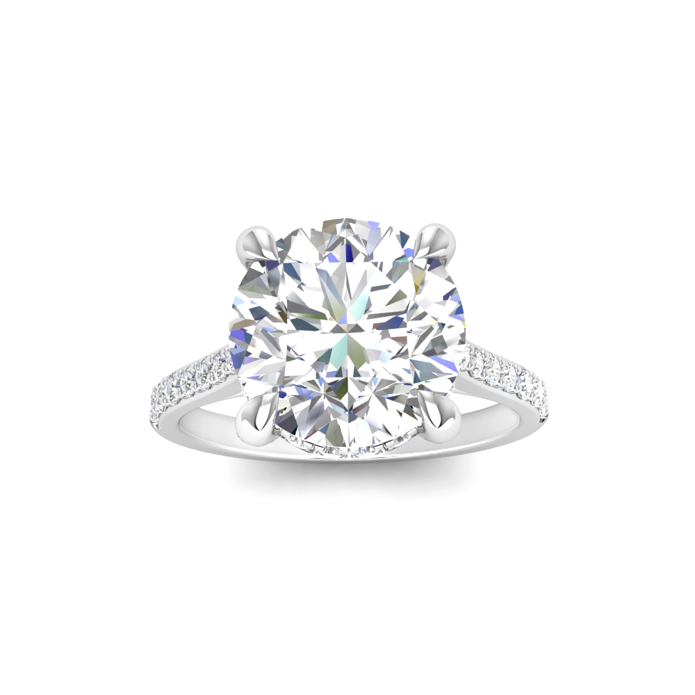 3 Ct Round Moissanite & 0.30 Ctw Diamond Hidden Halo Timeless Pavé Engagement Ring