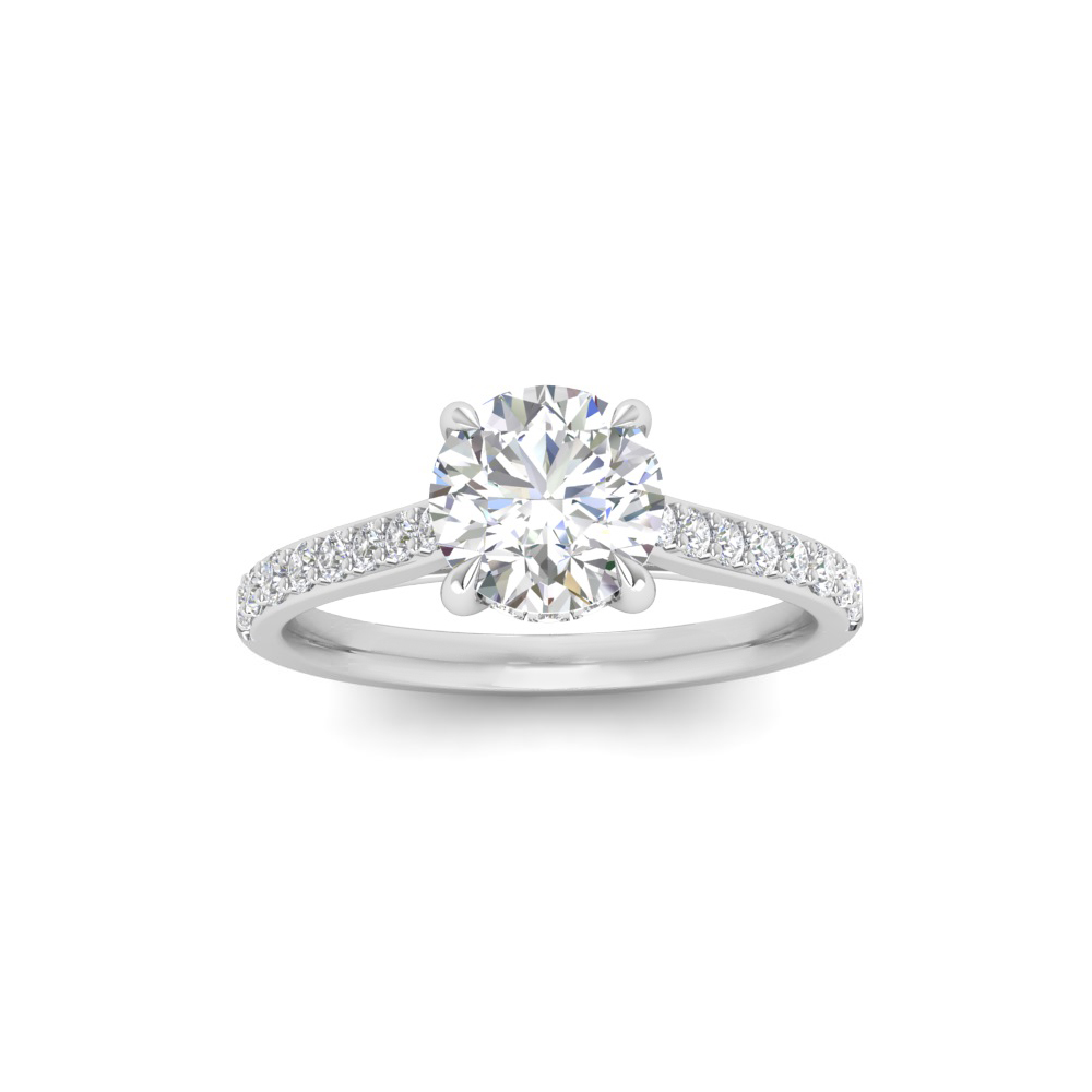 2 Ct Round Moissanite & 0.30 Ctw Diamond Hidden Halo Timeless Pavé Engagement Ring