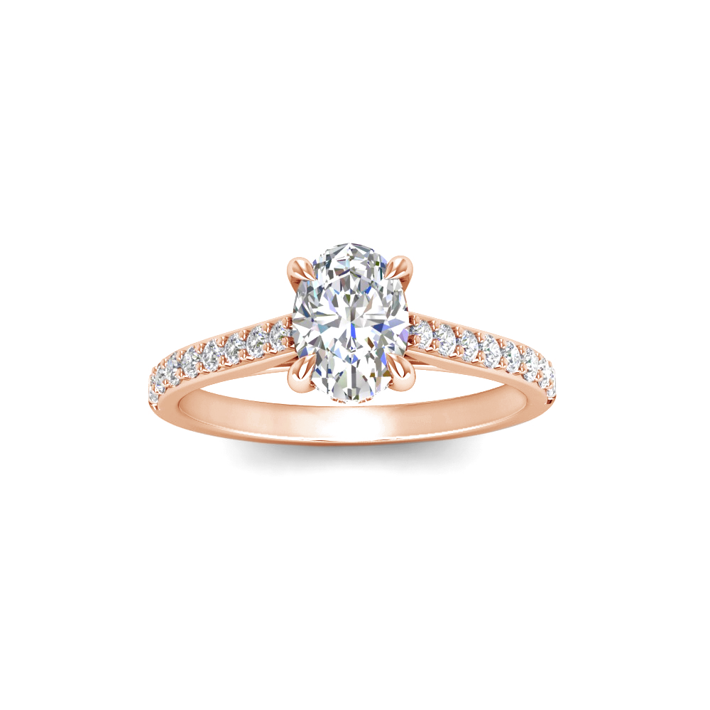 1 Ct Oval Moissanite & 0.25 Ctw Diamond Hidden Halo Timeless Pavé Engagement Ring