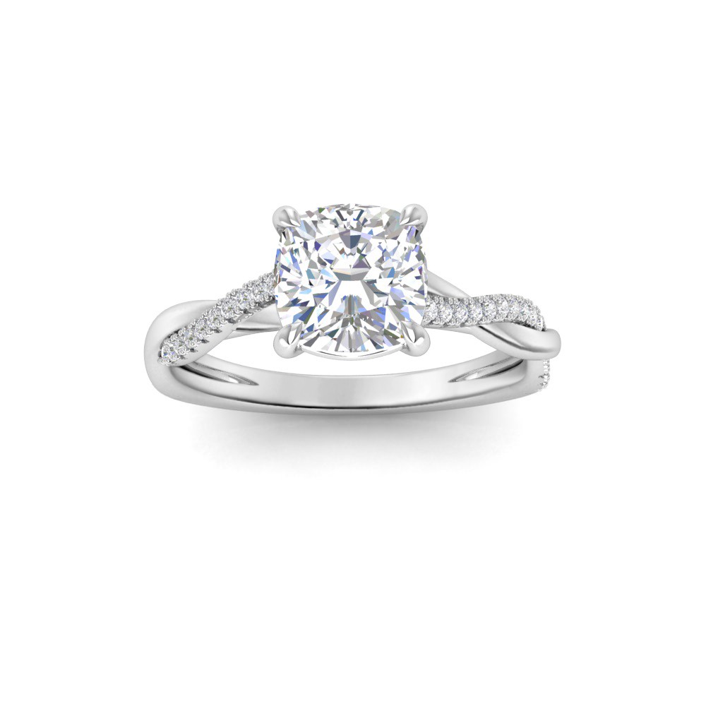 2 Ct Cushion Moissanite & 0.14 Ctw Diamond Twisted Vine Engagement Ring