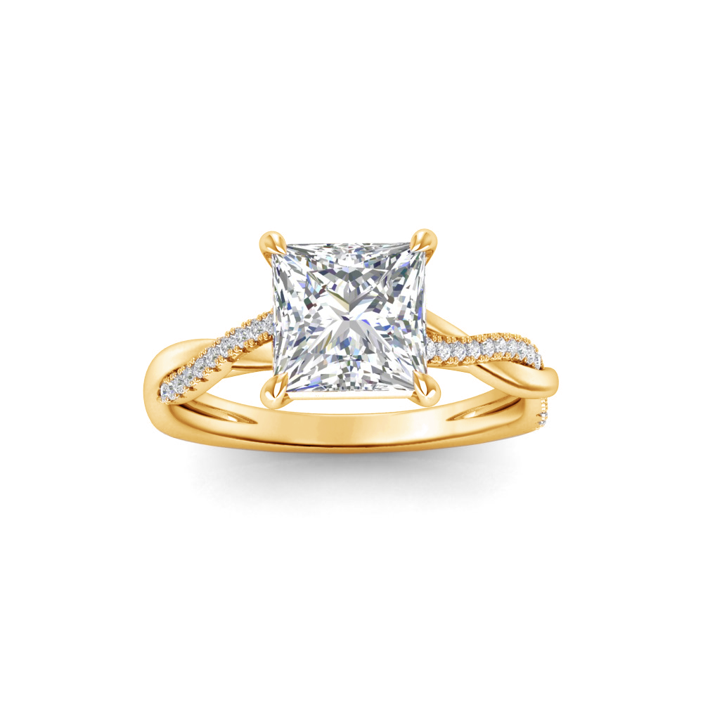 4 Ct Princess Lab Diamond & 0.14 Ctw Diamond Twisted Vine Engagement Ring