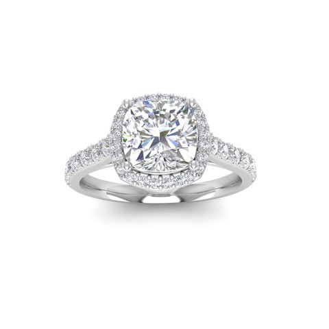 1.5 Ct Cushion Moissanite & .41 Ctw Diamond Pavé Halo Engagement Ring