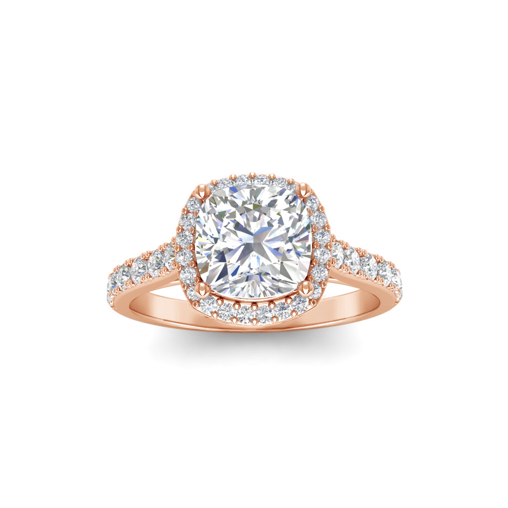 2 Ct Cushion Moissanite & .42 Ctw Diamond Pavé Halo Engagement Ring