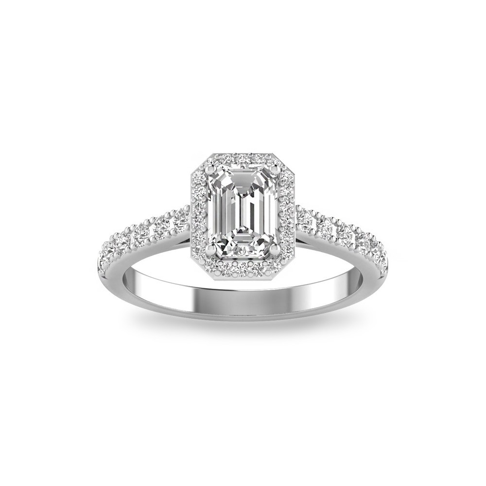 1 Ct Emerald Moissanite & .41 Ctw Diamond Pavé Halo Engagement Ring
