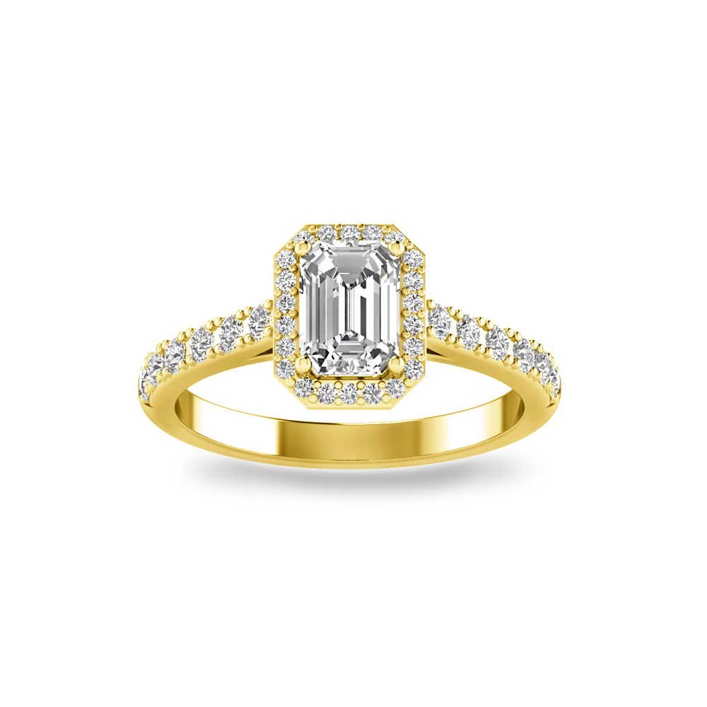 1 Ct Emerald Moissanite & .41 Ctw Diamond Pavé Halo Engagement Ring