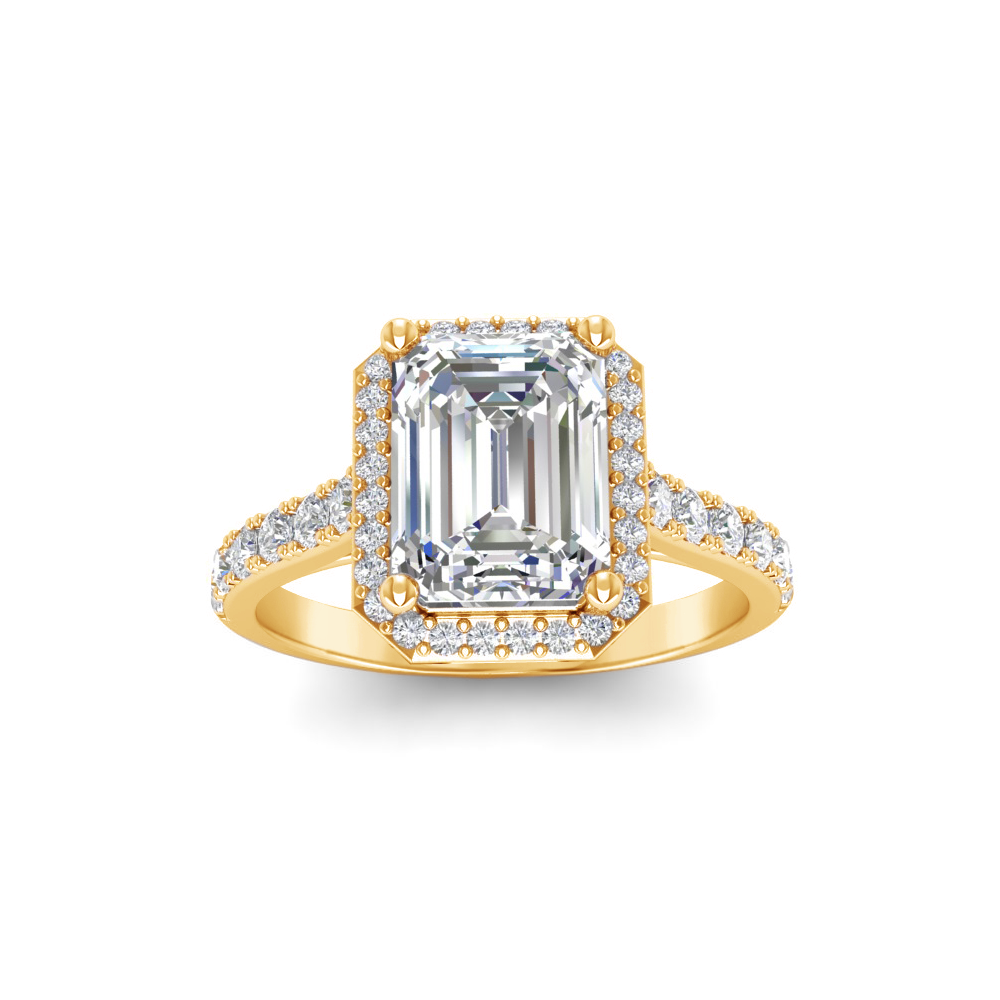 2.44 Ctw Emerald CZ Pavé Halo Engagement Ring