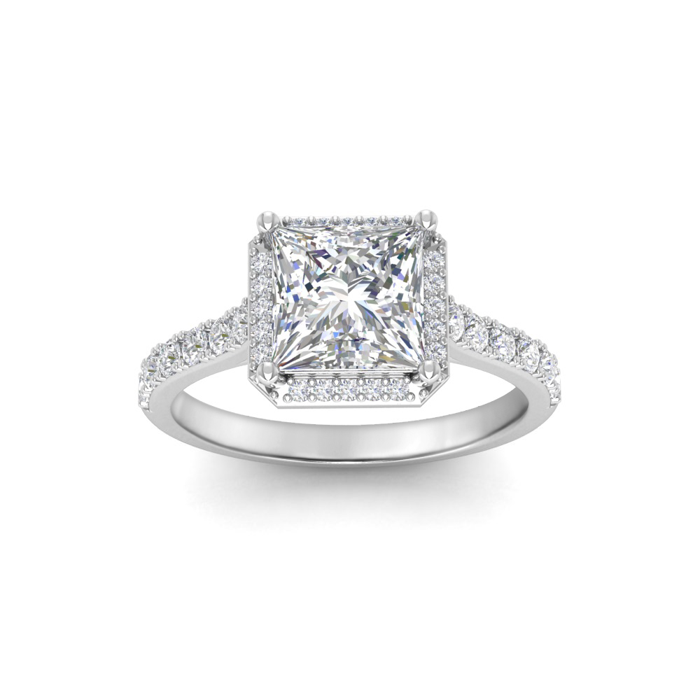 1 Ct Princess Moissanite & .41 Ctw Diamond Pavé Halo Engagement Ring