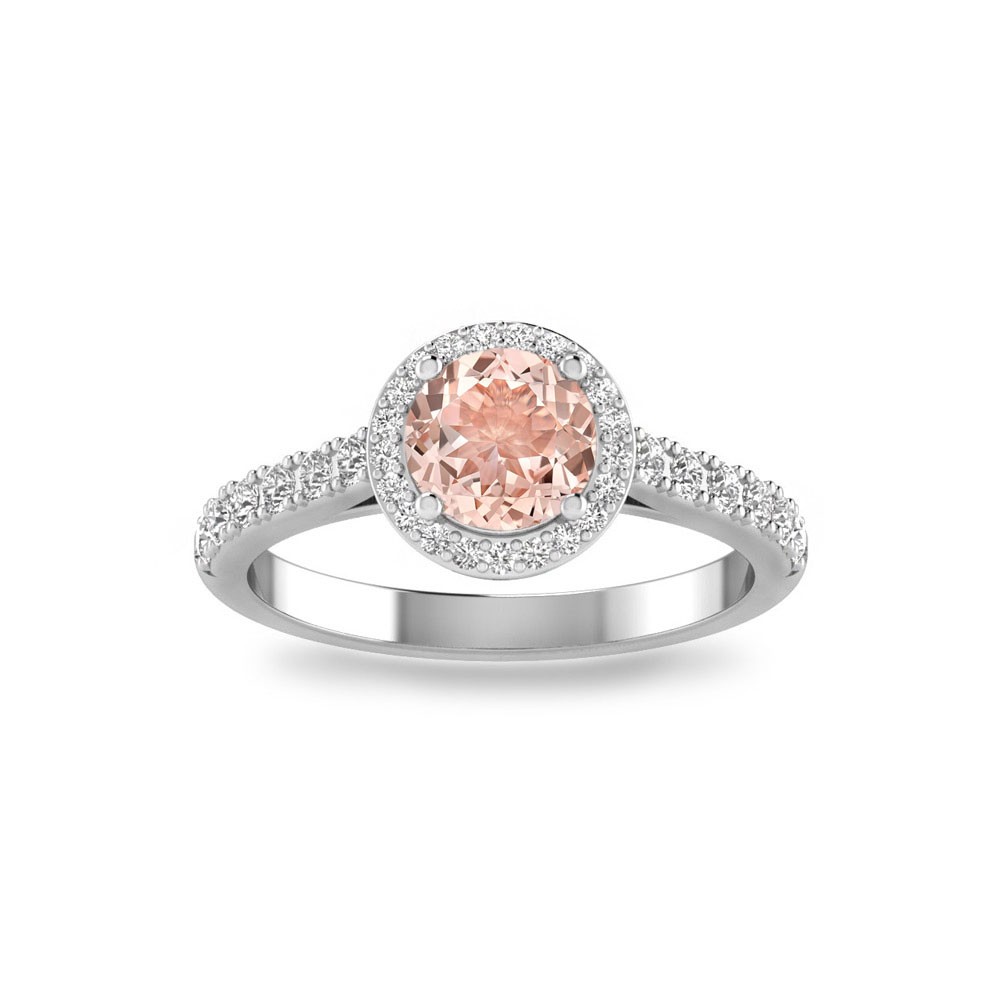 1 Ct Round Morganite & .41 ctw Diamond Pavé Halo Engagement Ring