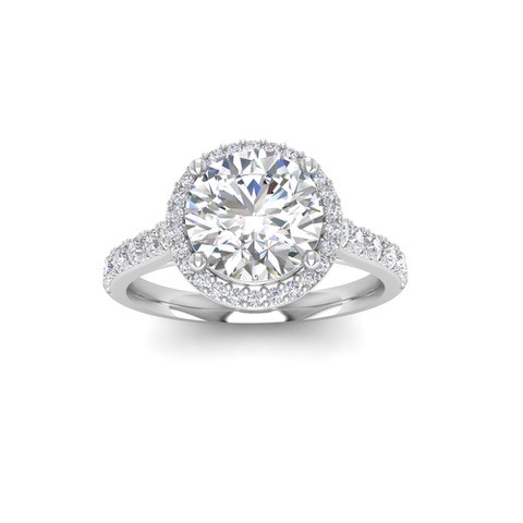 2 Ct Round Moissanite & .43 Ctw Diamond Pavé Halo Engagement Ring