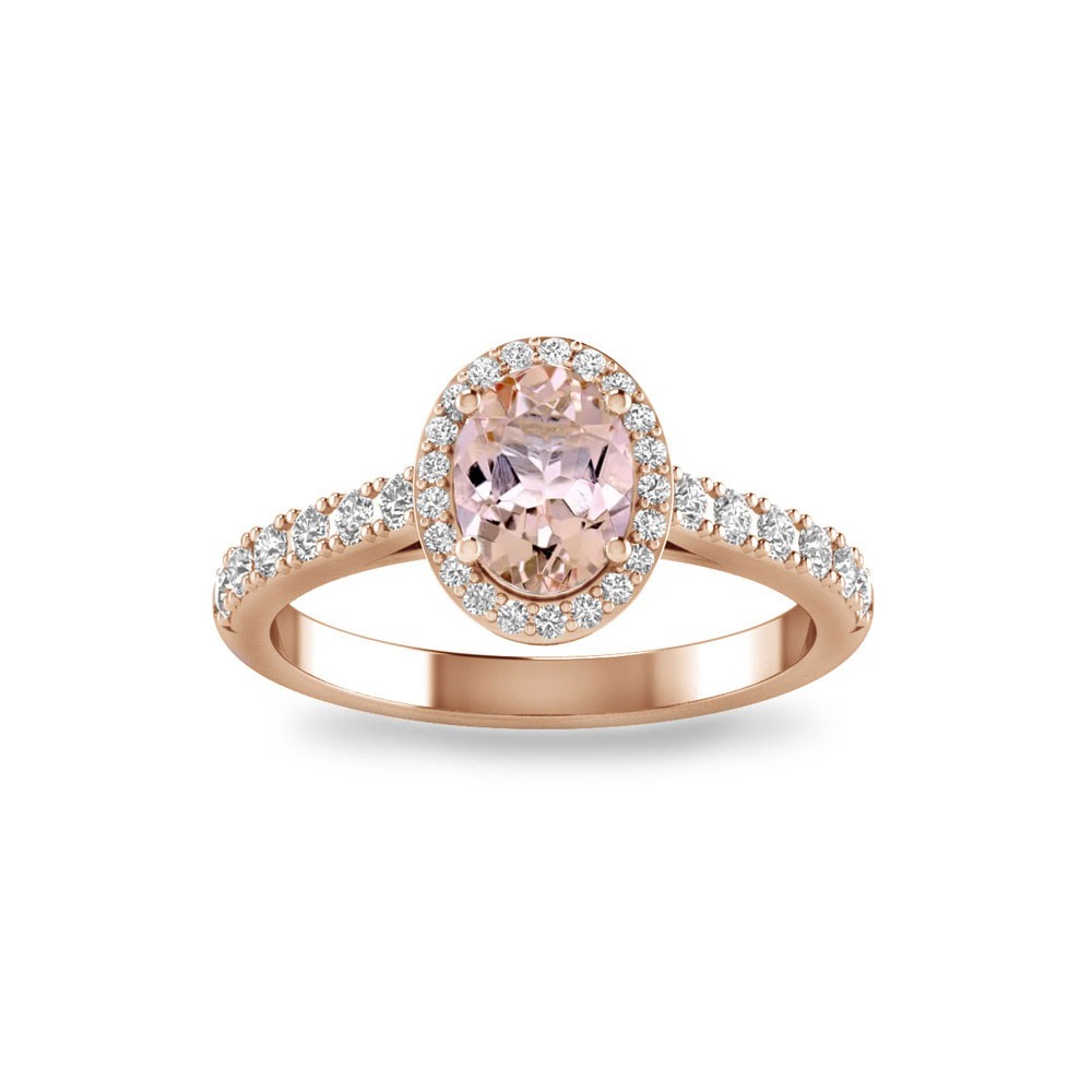 1 Ct Oval Morganite & .40 ctw Diamond Pavé Halo Engagement Ring