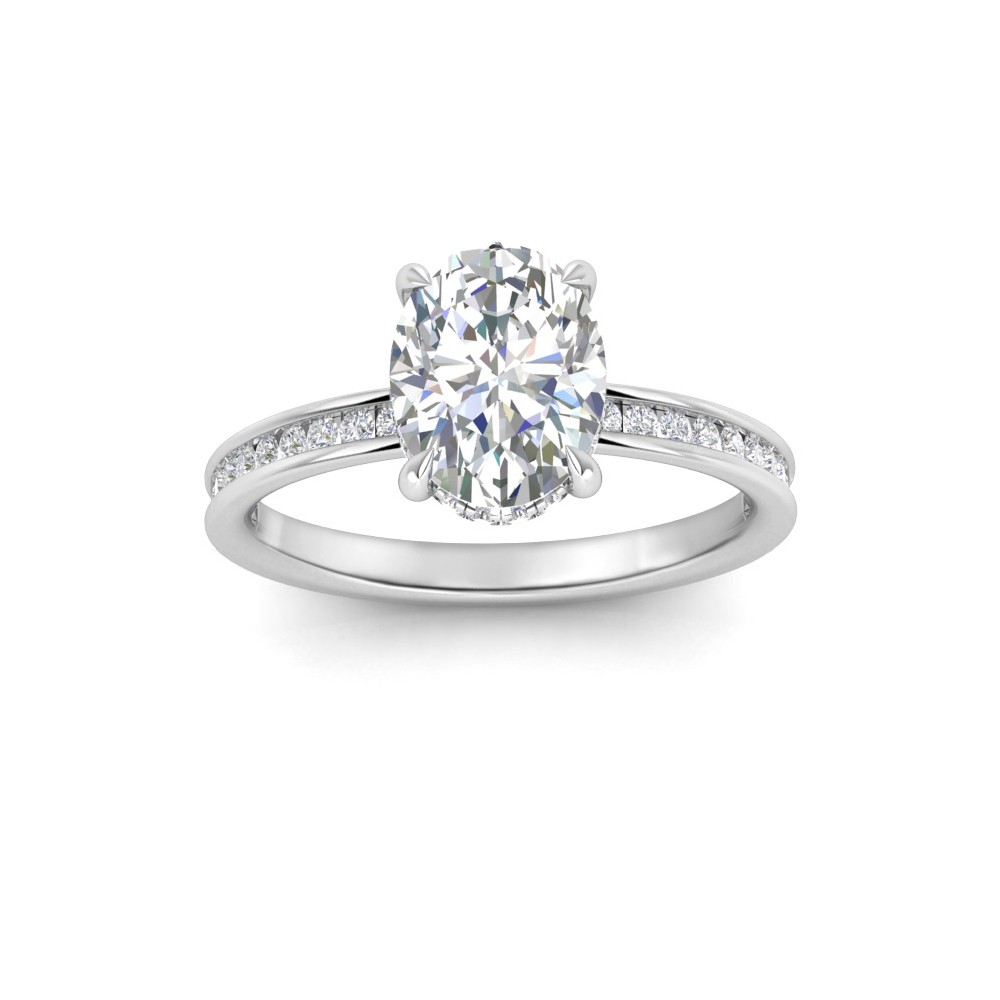 2.50 Ct Oval Lab Diamond & .33 Ctw Diamond Surprise Channel Set Hidden Halo Engagement Ring