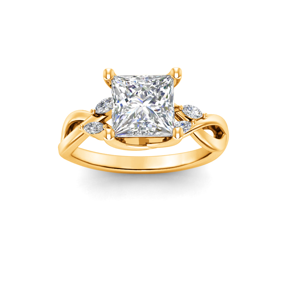 2.5 Ct Princess Lab Diamond & 0.16 Ctw Marquise Diamond Vine Engagement Ring