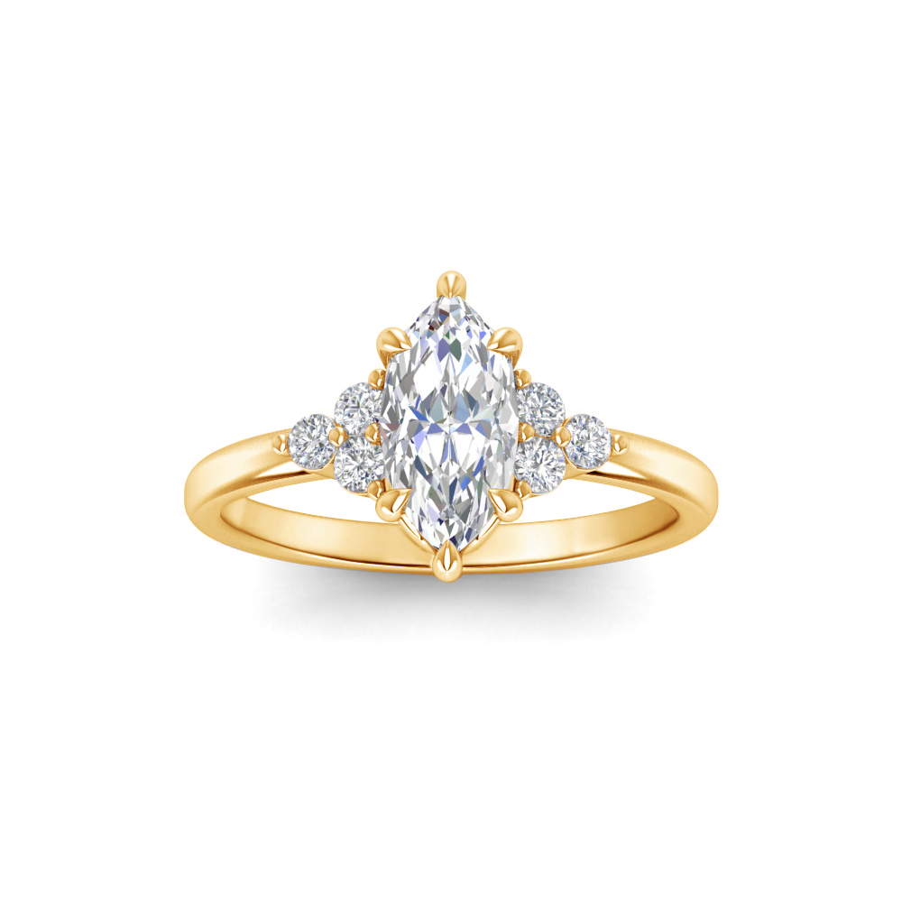1.5 Ct Marquise Lab Diamond & 0.18 Ctw Diamond Trio Cluster Engagement Ring