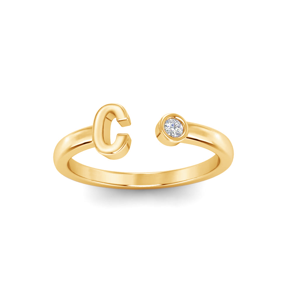 Birthstone Initial Open Ring C