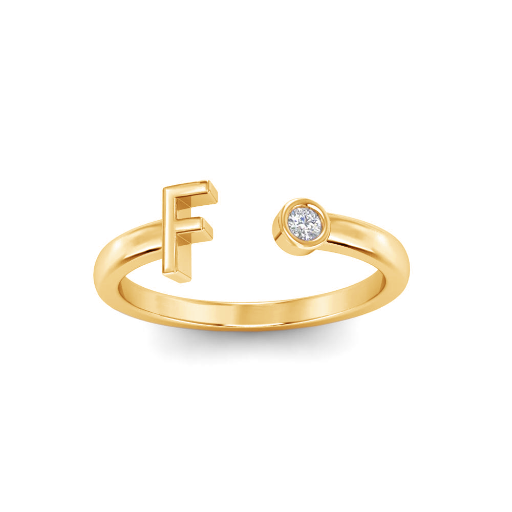 Birthstone Initial Open Ring F