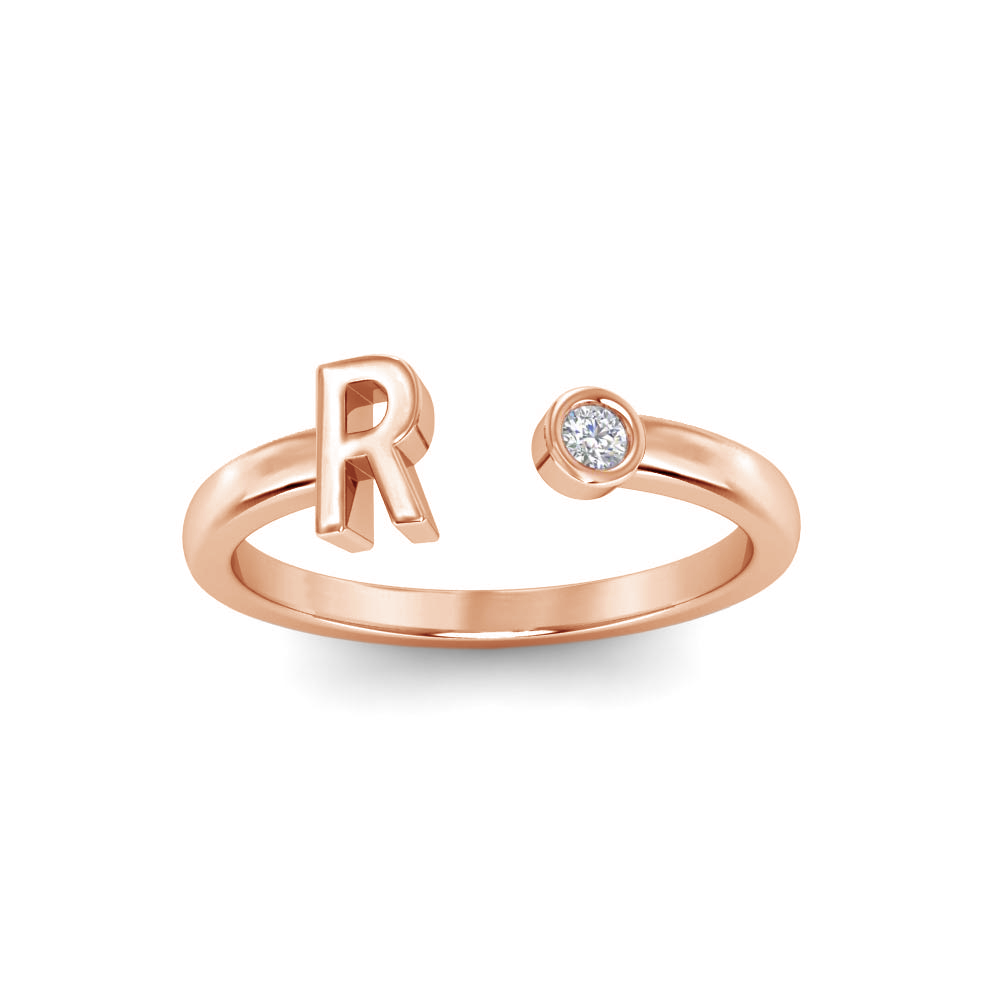 Birthstone Initial Open Ring R