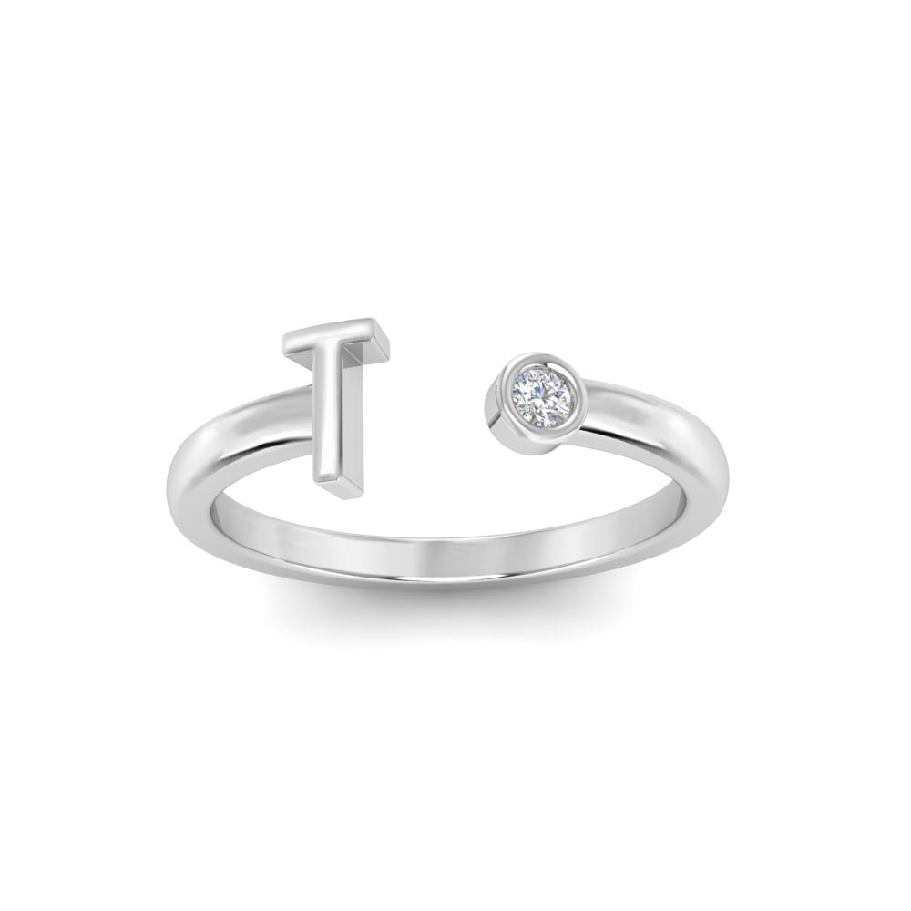 Birthstone Initial Open Ring T