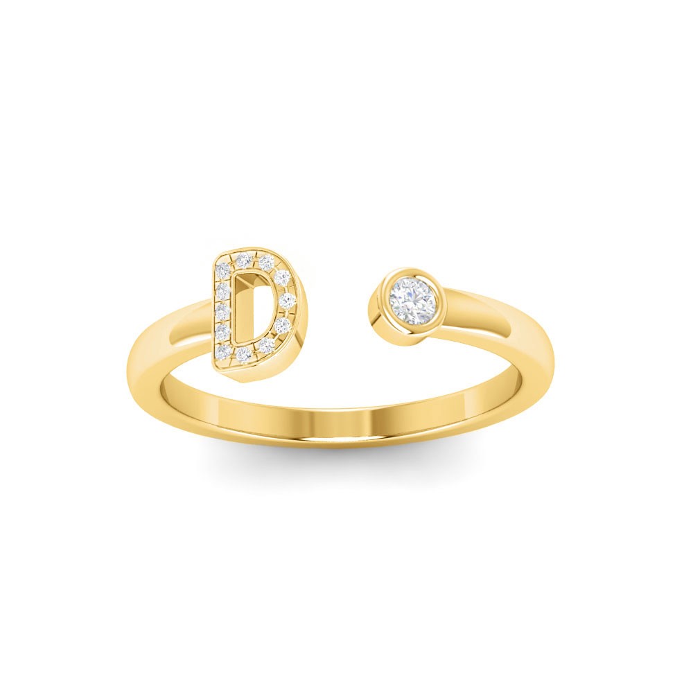 CZ & Birthstone Initial Open Ring D