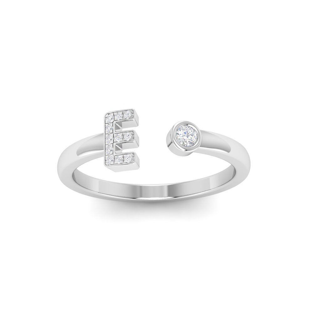 Diamond & Birthstone Initial Open Ring E