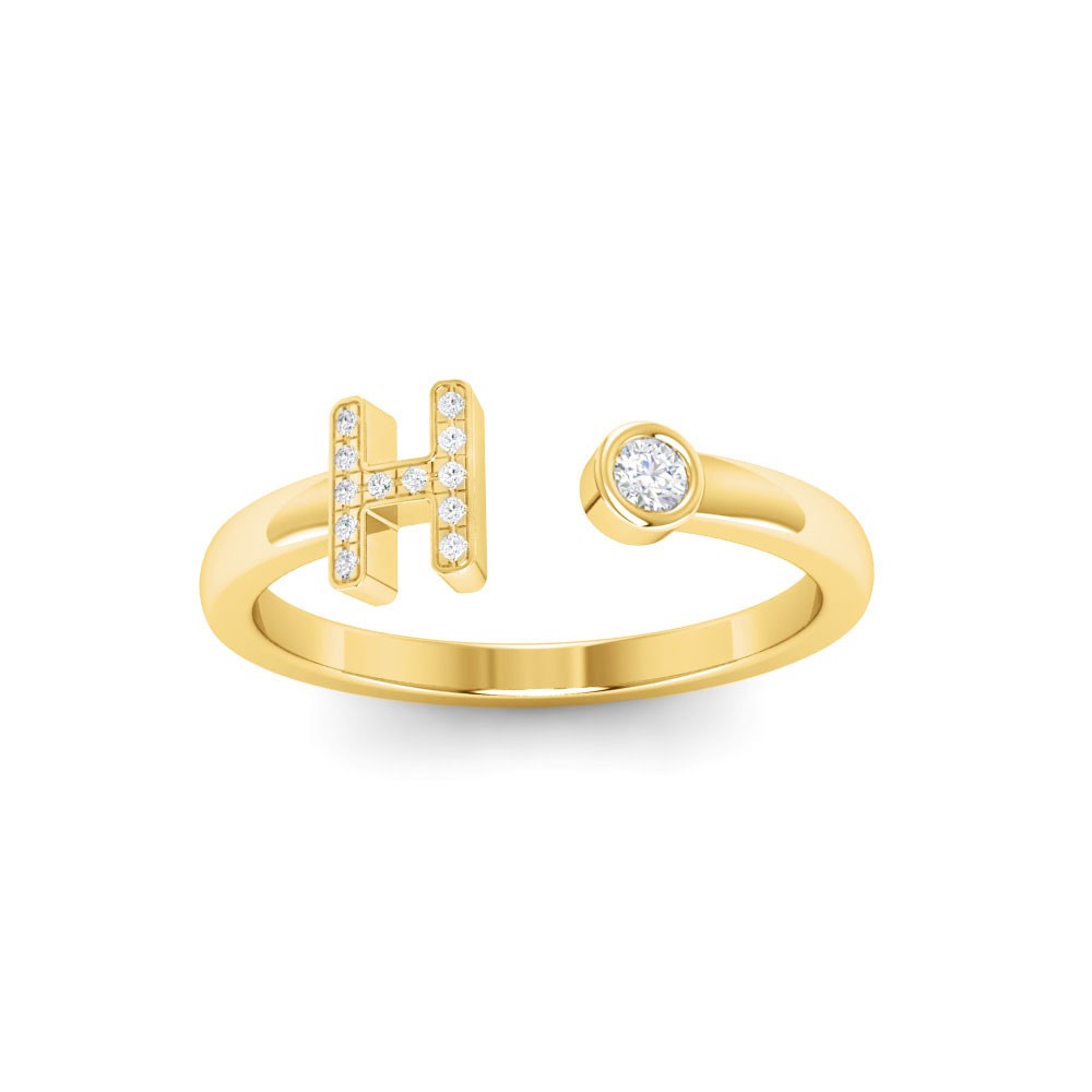 CZ & Birthstone Initial Open Ring H