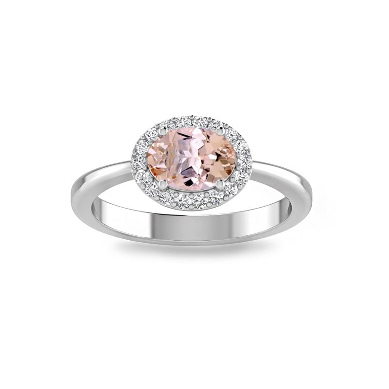 1 Ct Oval Morganite & .14 Ctw Diamond East West Halo Engagement Ring