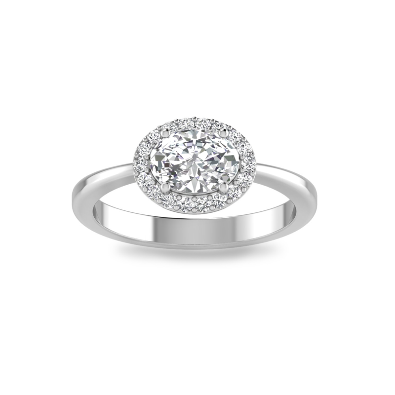 1.14 Ctw Oval CZ East West Halo Engagement Ring