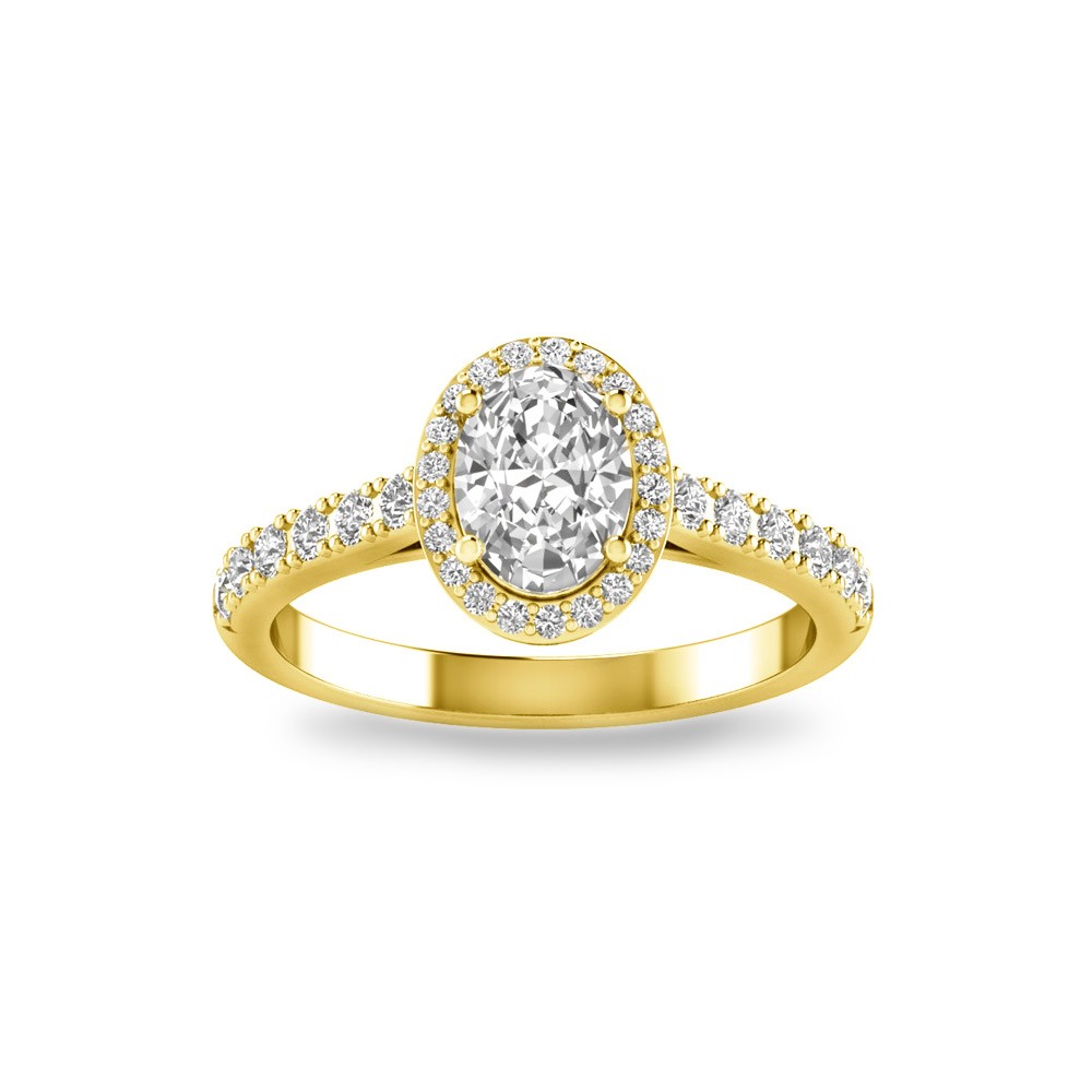 1 Ct Oval Moissanite & .40 Ctw Diamond Pavé Halo Engagement Ring