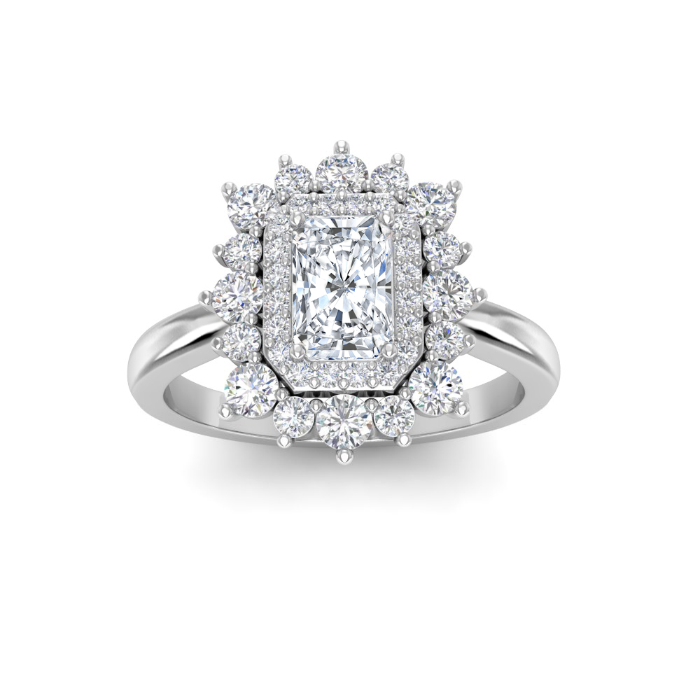.50 Ct Radiant Moissanite & .50 ctw Diamond Sunburst Halo Engagement Ring
