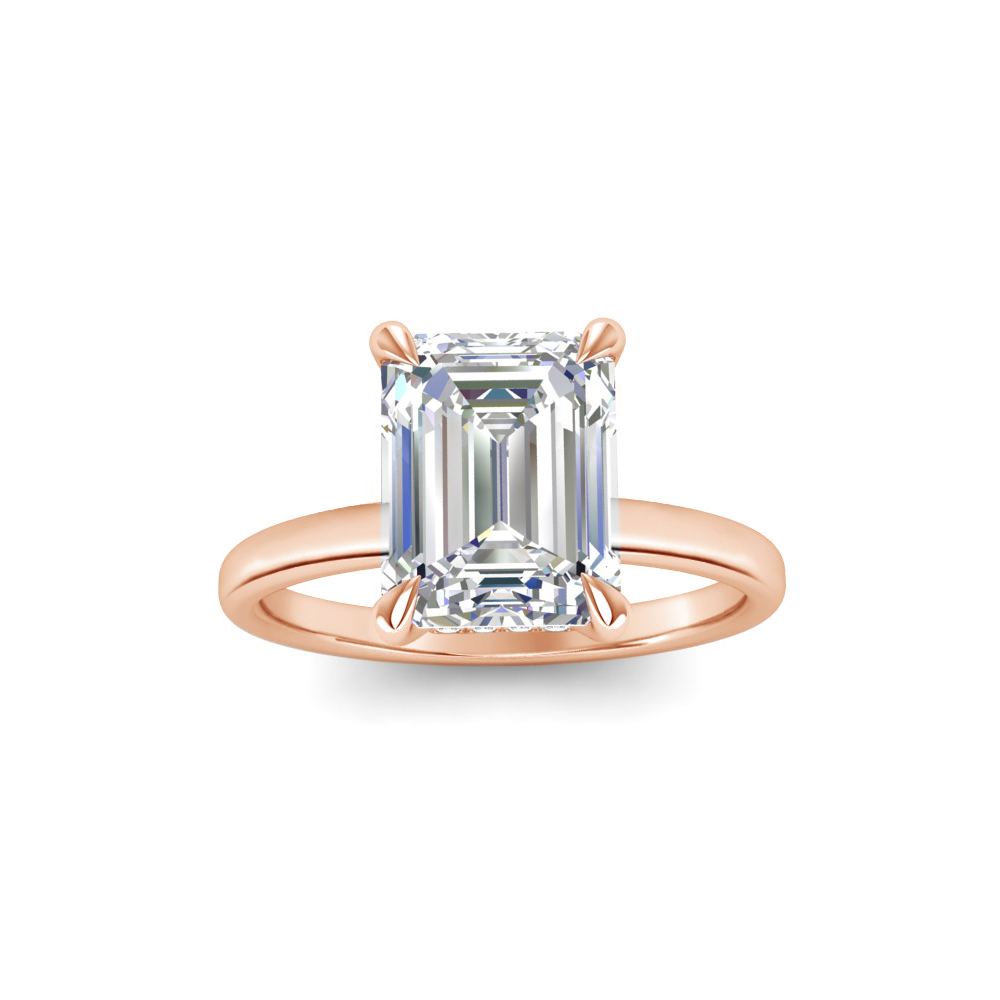 2.5 Ct Emerald Cut Moissanite & .10 Ctw Diamond Secret Halo Engagement Ring