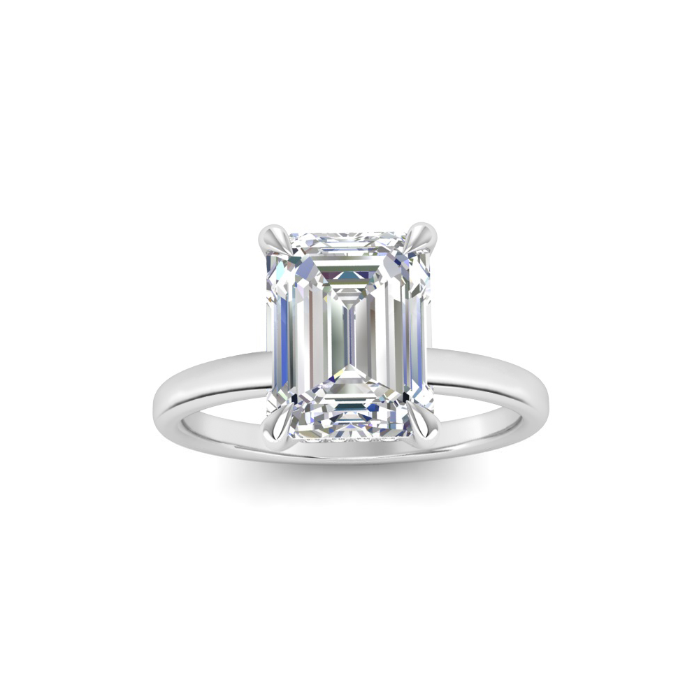 2.5 Ct Emerald Cut Moissanite & .10 Ctw Diamond Secret Halo Engagement Ring