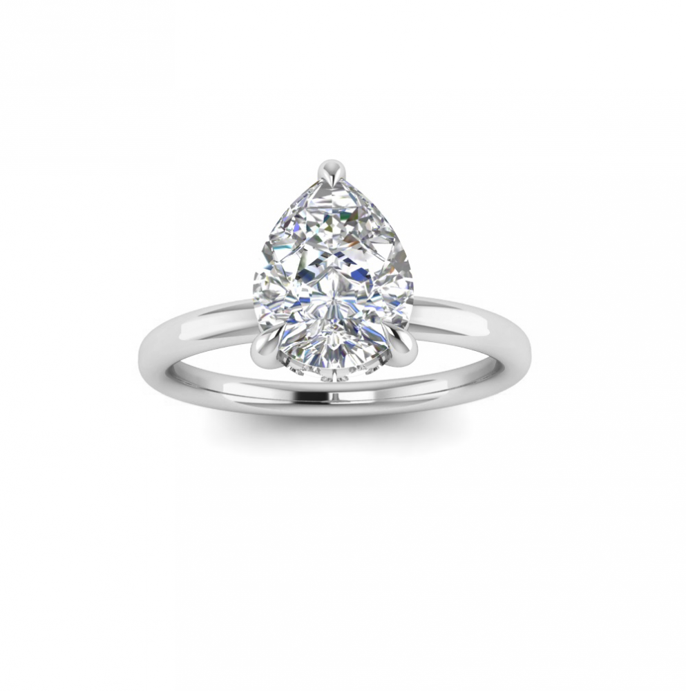2 Ct Pear Lab Diamond & .18 Ctw Diamond Hidden Halo Engagement Ring