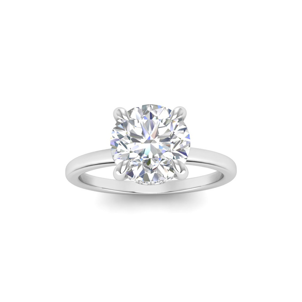 3 Ct Round Moissanite & .10 Ctw Diamond Hidden Halo Engagement Ring