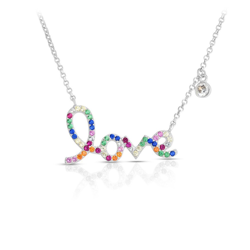 Rainbow CZ Script Love Necklace