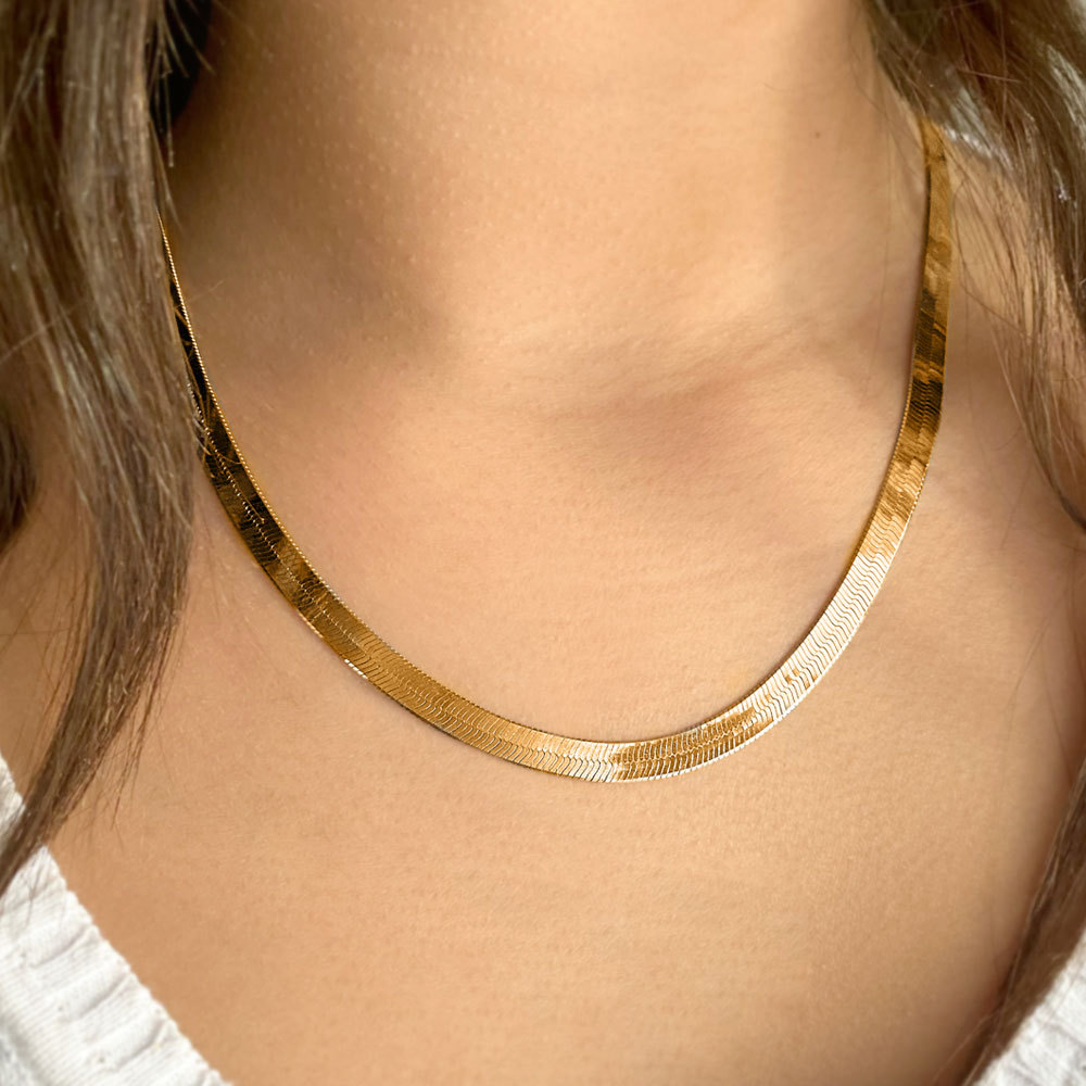 7MM Gold Classic Herringbone Chain Necklace 20