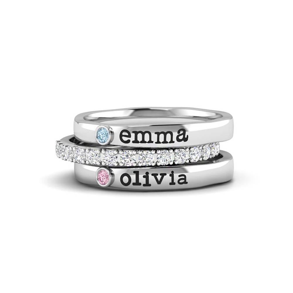 Born in Love Birthstone Name Ring Stack