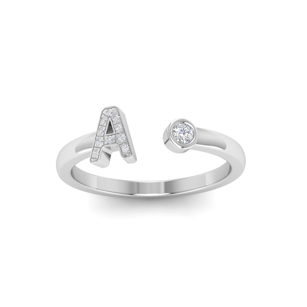 Diamond & Birthstone Initial Open Ring A