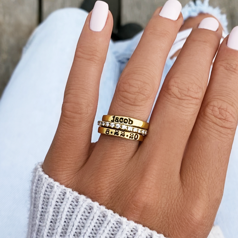 Diamond Love You Personalized Ring Stack